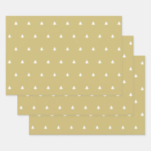 Gold/White Christmas Tree Simple Icon Pattern Wrapping Paper Sheet