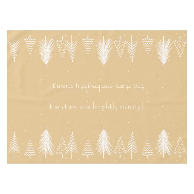 Gold, White, Christmas Tree Stars Elegant Holiday Tablecloth (Front (Horizontal))