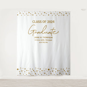 Gold White Class of 2024 backdrop graduation Tapestry