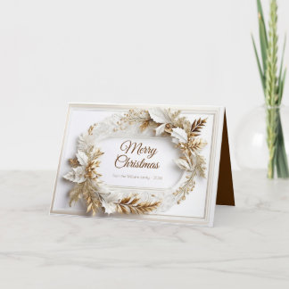 Gold white classic elegant wreath holiday card
