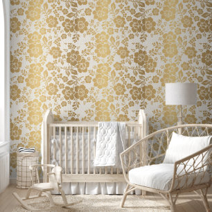 Gold white colour floral flower peel and stick wallpaper