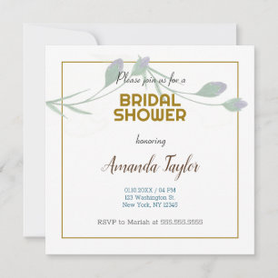 Gold White Colour Floral Minimalist Bridal Shower Invitation