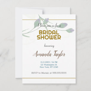 Gold White Colour Floral Minimalist Bridal Shower RSVP Card