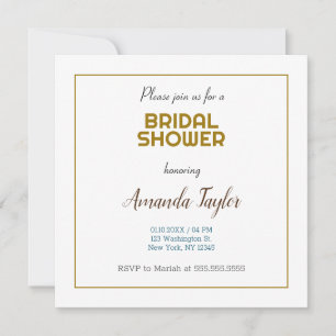 Gold White Colour Minimalist Bridal Shower Invitation