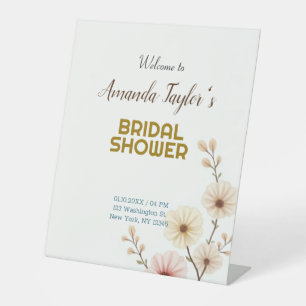 Gold White Colour Minimalist Bridal Shower Pedestal Sign