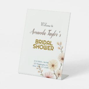 Gold White Colour Minimalist Bridal Shower Pedestal Sign