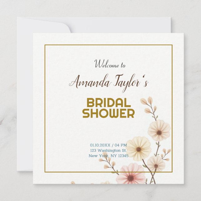 Gold White Colour Minimalist Bridal Shower Save The Date (Front)