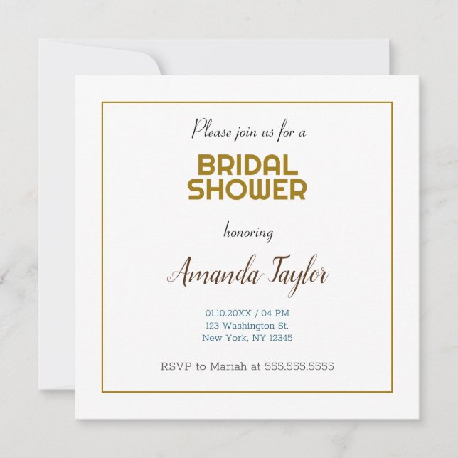 Gold White Colour Minimalist Bridal Shower Save The Date (Front)