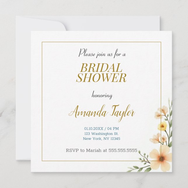 Gold White Colour Minimalist Bridal Shower Save The Date (Front)