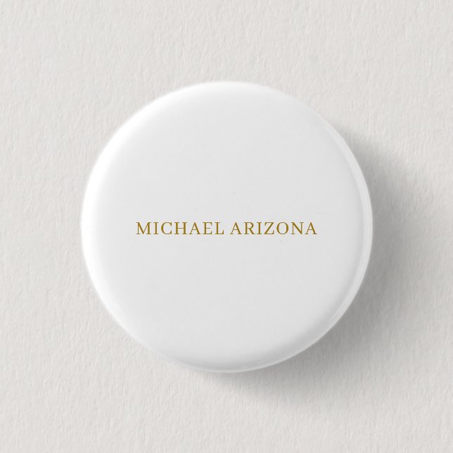 Gold & White Colour Minimalist Simple Plain Modern 3 Cm Round Badge (Front)