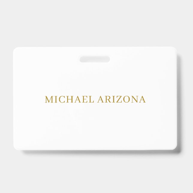 Gold & White Colour Minimalist Simple Plain Modern ID Badge (Front)