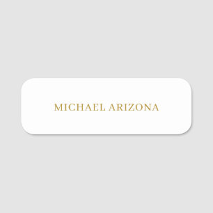 Gold & White Colour Minimalist Simple Plain Modern Name Tag