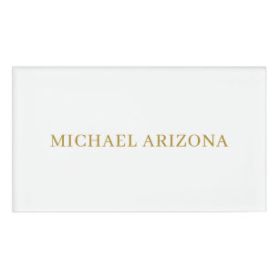Gold & White Colour Minimalist Simple Plain Modern Name Tag