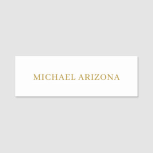 Gold & White Colour Minimalist Simple Plain Modern Name Tag