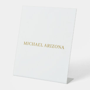 Gold & White Colour Minimalist Simple Plain Modern Pedestal Sign