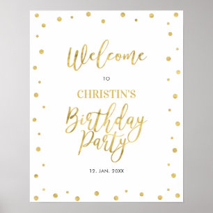 Gold & White Confetti Adult Birthday Party Welcome Poster