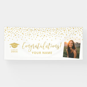Gold & White Confetti Congratulation Graduation  Banner