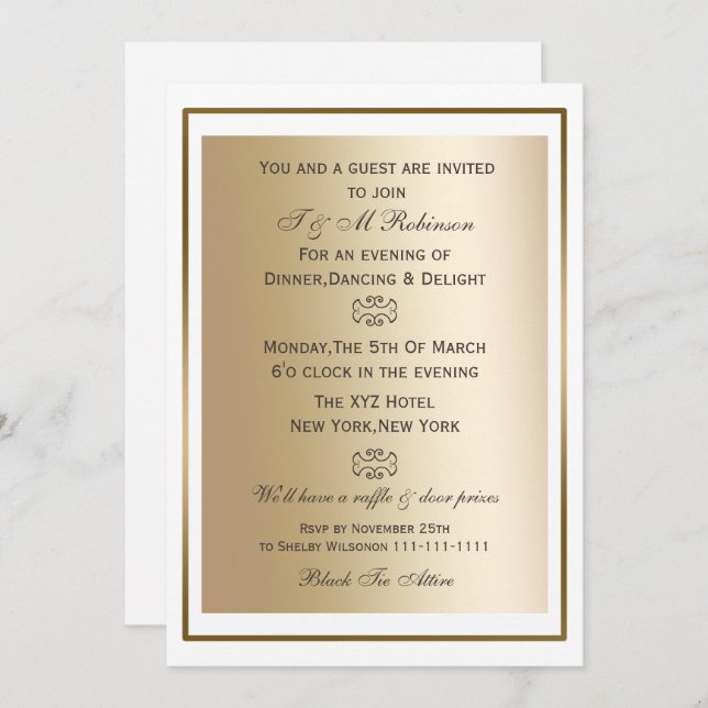 gold white corporate event invitations (Front/Back)