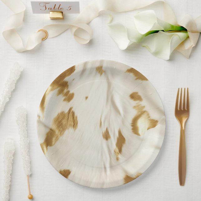 Gold White Cowhide Paper Plate (Wedding)