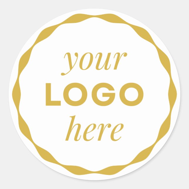 Gold White Custom Logo Scalloped Circle Sticker (Front)
