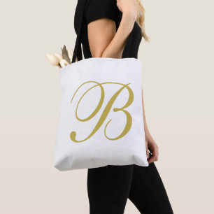 Gold & White Custom Monogram  Tote Bag