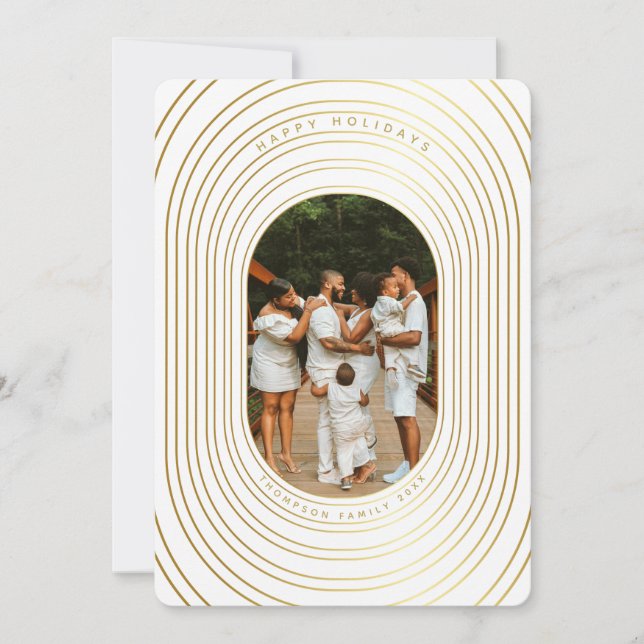 Gold White Custom Photo Family Christmas Card (Front)
