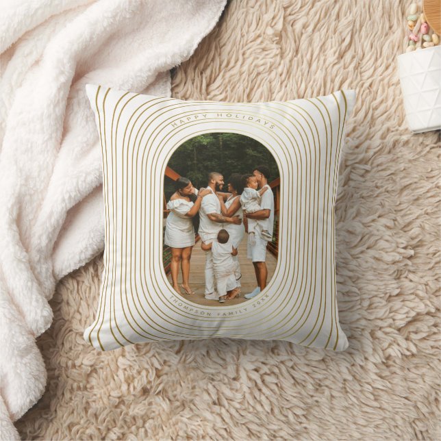Gold White Custom Photo Family Christmas Cushion (Blanket)