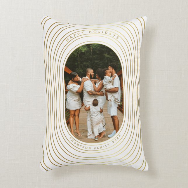 Gold White Custom Photo Family Christmas Decorative Cushion (Front(Vertical))