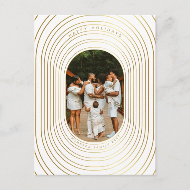Gold White Custom Photo Family Christmas Holiday Postcard (Front)