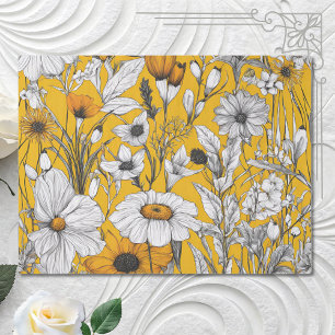 Gold White Daisy Boho Wildflower Decoupage Tissue Paper