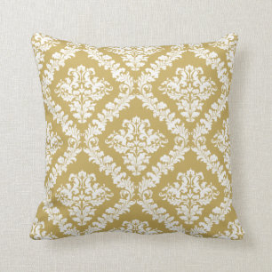 Gold, white damask pattern throw cushion
