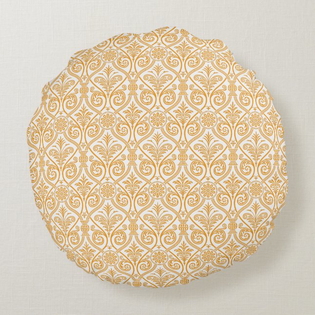 Gold & White Damask Round Pillow (Back)