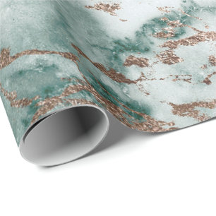 Gold White Deep Green Marble Stone Grey Teal Wrapping Paper