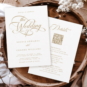 Gold & White Delicate Elegant Wedding All in One Invitation