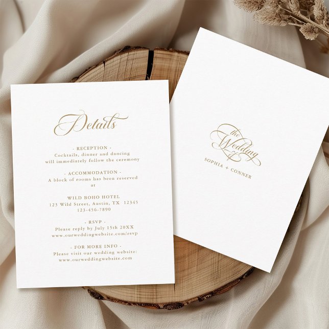 Gold & White Delicate Elegant Wedding Enclosure Card (Front & Back)