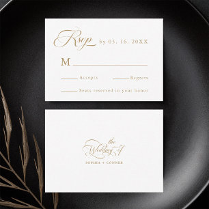 Gold & White Delicate Elegant Wedding RSVP Card