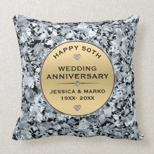 Gold & white diamonds 50th wedding Anniversary Cushion
