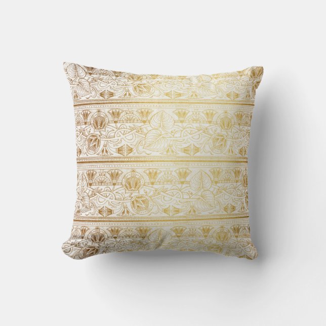 Gold & White Egyptian Egypt Print Glam Modern Chic Cushion (Front)