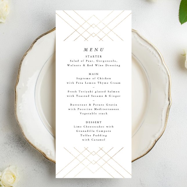 Gold White Elegance Diamond Geo Deco Wedding Menu (Creator Uploaded)