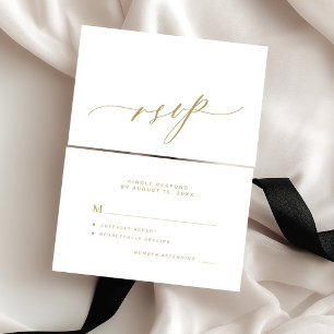 Gold white elegant calligraphy wedding RSVP card