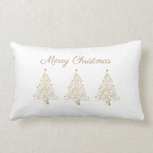 Gold White Elegant Christmas Trees  Lumbar Cushion