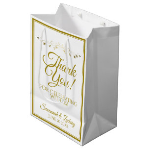 Gold & White Elegant Flourish Wedding Thank You Medium Gift Bag