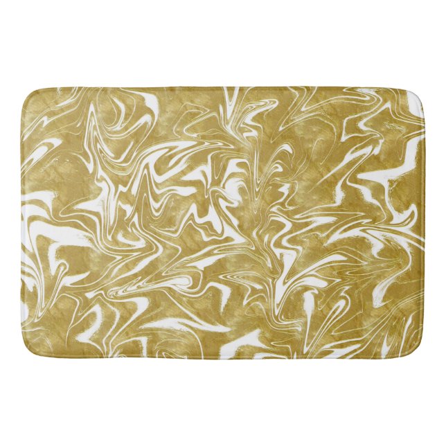 Gold & White Elegant Glam Marble Swirl Bath Mat (Front)