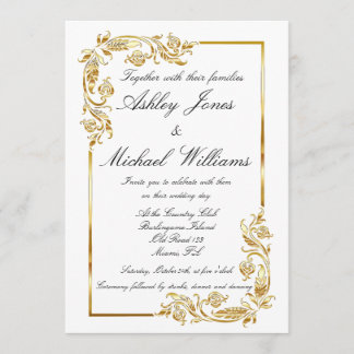 Gold White Elegant Glamourous Cordial Wedding Invitation