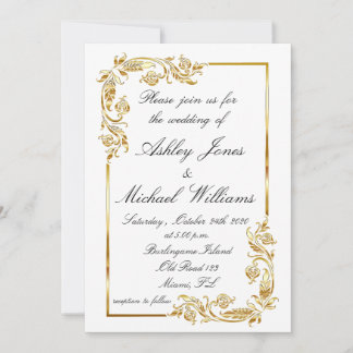 Gold White Elegant Glamourous Informal Wedding Invitation