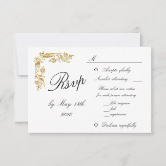 Gold White Elegant Glamourous Wedding RSVP
