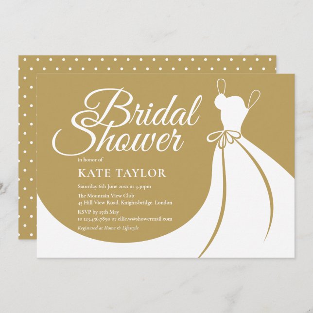 Gold White Elegant Gown Bridal Shower Invitation (Front/Back)