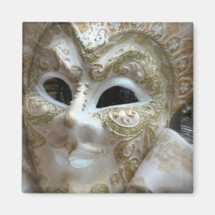 Gold & White Elegant Mask Art Magnet