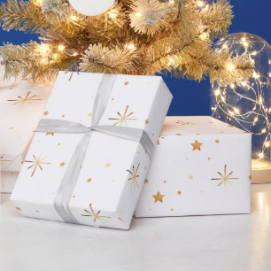 Gold White Elegant Modern Festive Stars Christmas Wrapping Paper