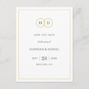 Gold White Elegant Modern Minimalist Save the Date Announcement Postcard
